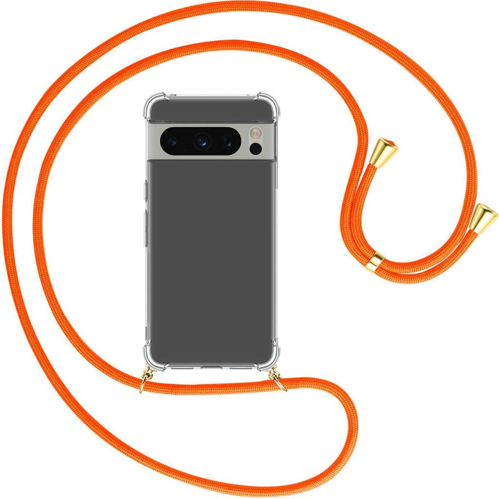 Handykette Backcover-Schutzhülle mit Band (Metall goldfarben) für Google Pixel 8 Pro (6.7'') - neonorange