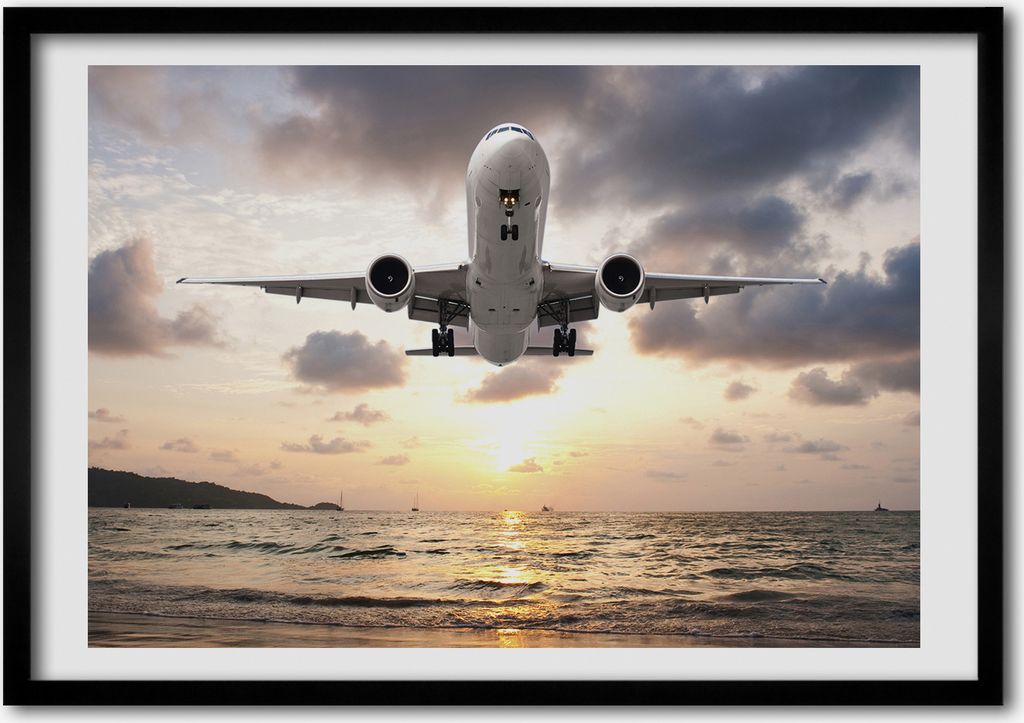 Bild - Bilderrahmen - 100 cm x 70 cm - MDF - Rahmen - Foto - Wandkunst Flugzeug über das Meer