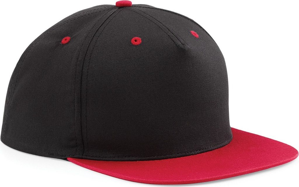Beechfield Uni 5 Panel Kontrast Snapback Kappe (2 Stück/Packung) RW6721 (Einheitsgröße) (Schwarz/Klassik Rot)