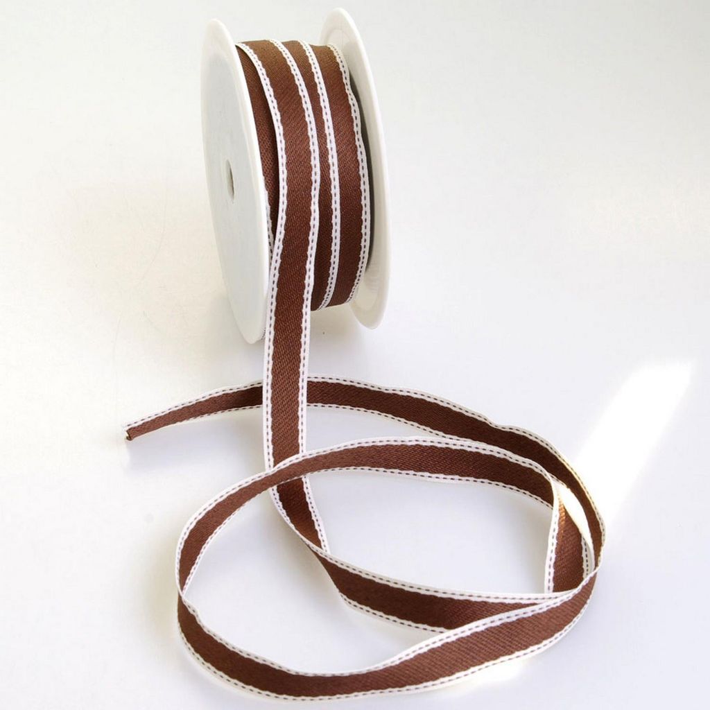 Weihnachtsband mit weißem Rand - braun - 16mm - 20m - 54493 57