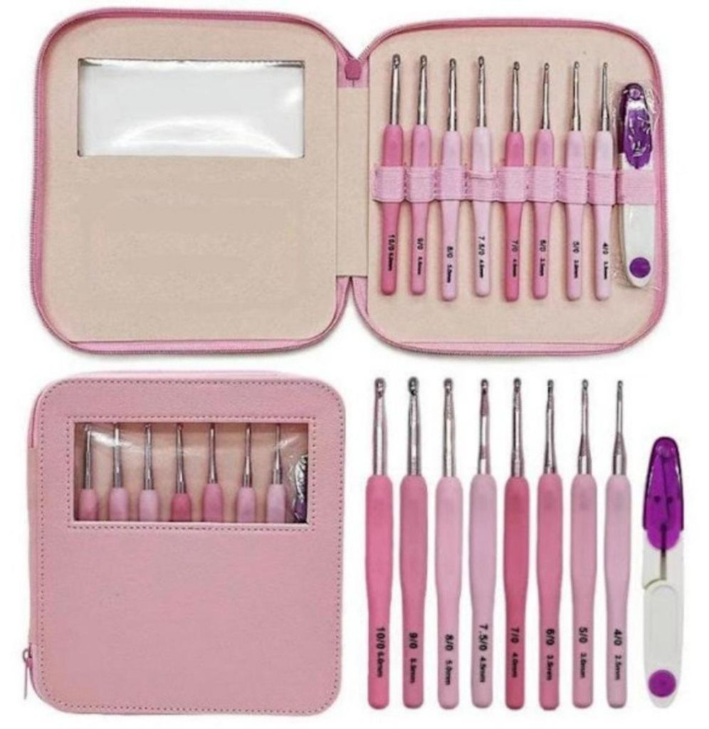 INF 10-teiliges Häkelset Pink, Edelstahl x TPR, 13,5x11,3x1,8cm, Stricken