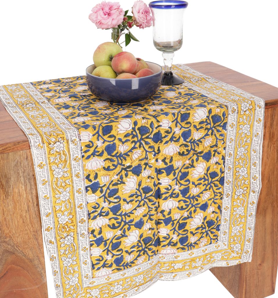 Tischdecke, Tischläufer Blockdruck, Boho Tischdecke 50*120 cm - Gelb/grün, Baumwolle, Tischläufer, Tischdecken