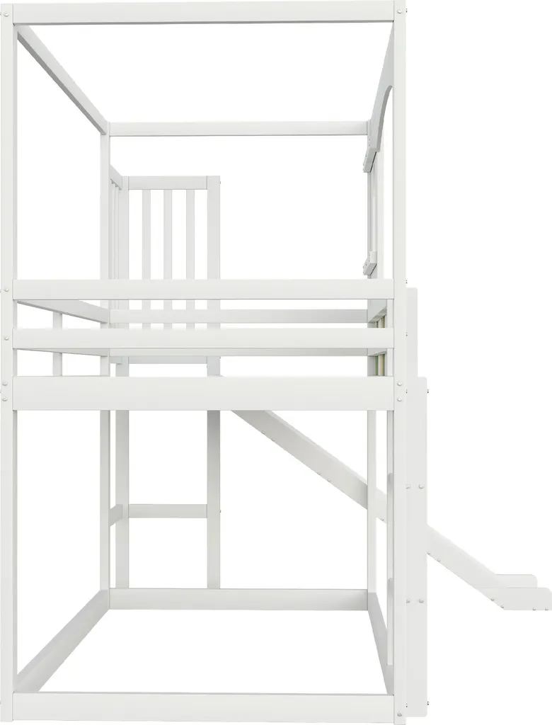 OKWISH Lit Superposé Enfant 90x200 Blanc avec Toboggan et Cadre Maison