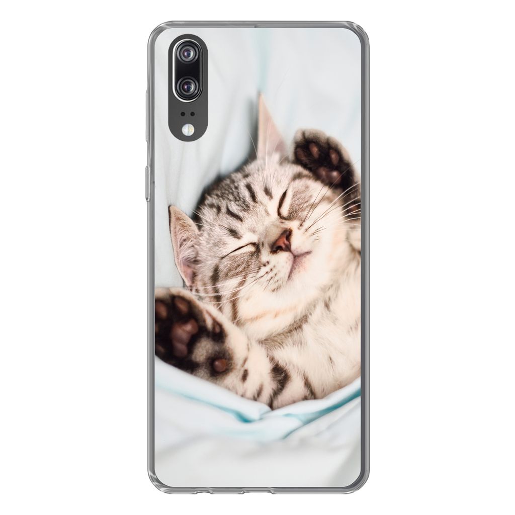 MuchoWow Handyhülle Schutzhülle Hülle für Huawei P20 Kätzchen - Bett - Pfoten - Mädchen - Kinder - Kinder - Kind Silikon Softcase Handy Hü...