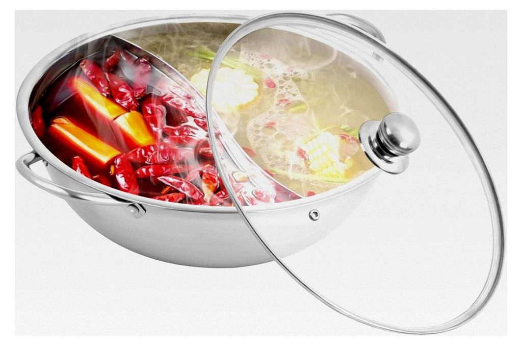 Hot Pot Herd, Mandarinenentopf, Kasserolle, Suppe, Kochwerkzeug, Dual-Hot Pot Induktionskochfeld, Edelstahl Kochtopf mit Deckel, 28 cm