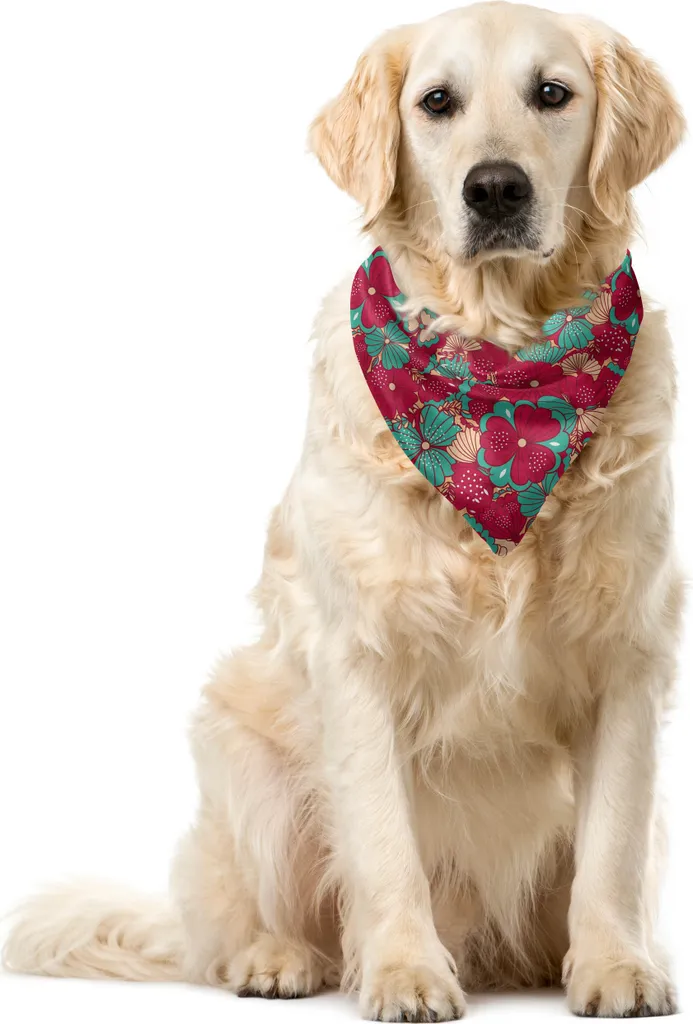 Pet Bandana ABAKUHAUS Fiori Folk Corallo 40x40 - Stile Boho per Cani