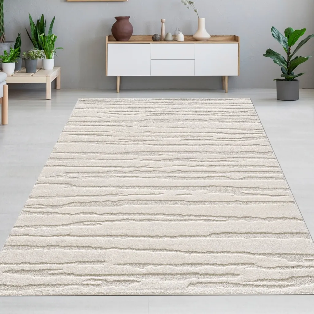 Tapis Designer Crème Motif Abstrait 120x170 - Douceur Contemporaine