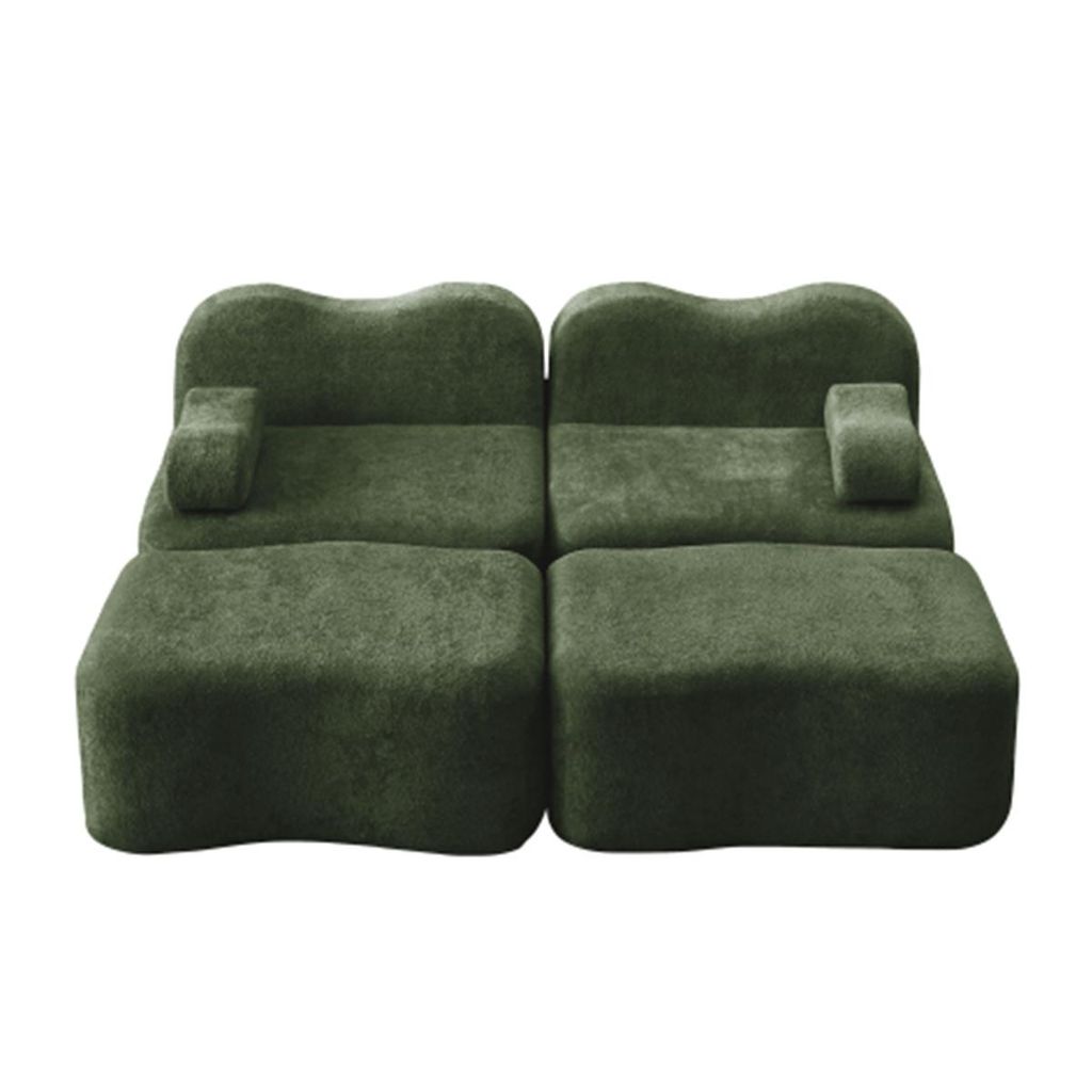 2-Sitzer Sofa mit 2 Ottomans und Bewegliches Armlehnenkissen Boneless Sofa aus 32D Hochdichtschaum Wohnzimmersofa Grün