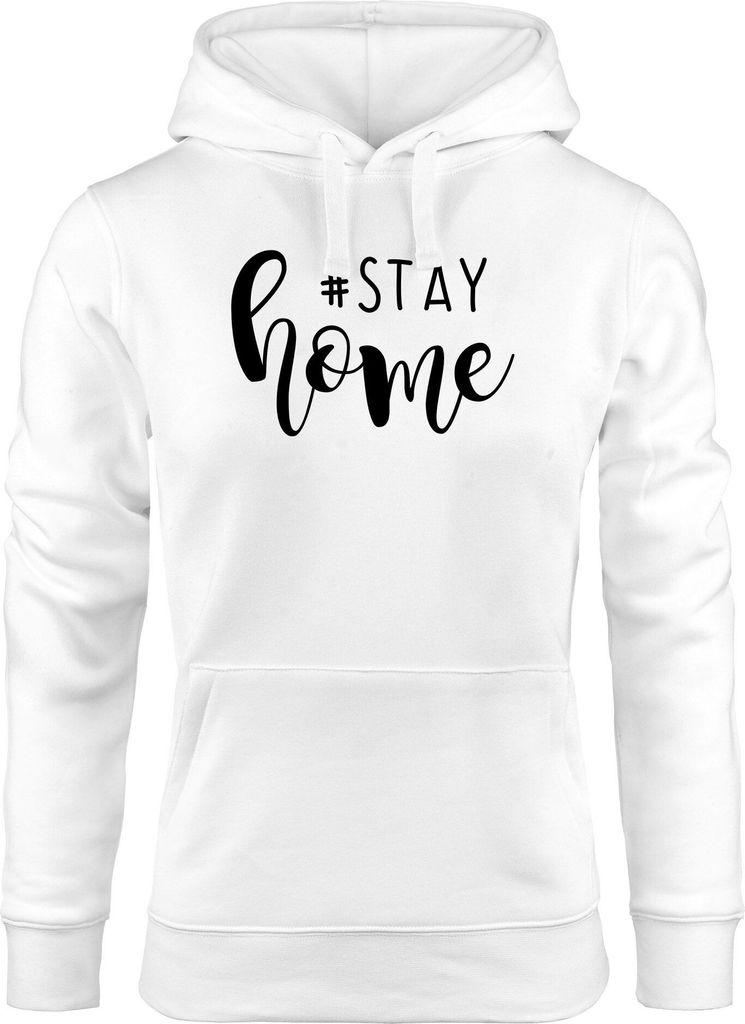 Kapuzen-Pullover Hashtag stay home Aufschrift Spruch Appell Aufruf zuhausebleiben Statement Hoodie Moonworks weiß L