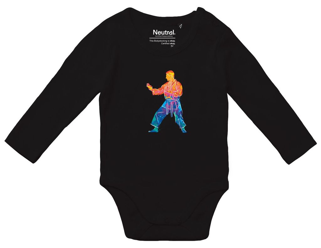 Huuraa Baby Body Karate bunte Silhouette 74 Black Baumwolle Fairtrade Langarmbody Geschenkidee