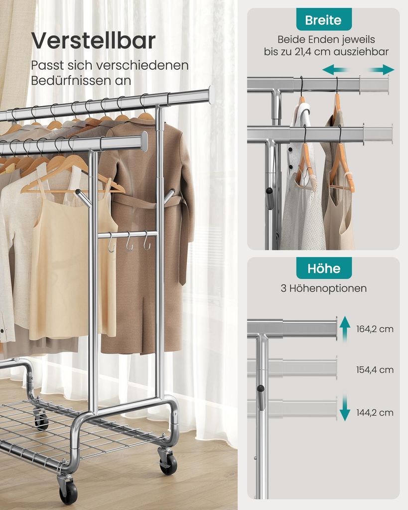 Metall Schwerlast Kleiderständer Garderobenständer 1 Kleiderstangen+ Schuhregal