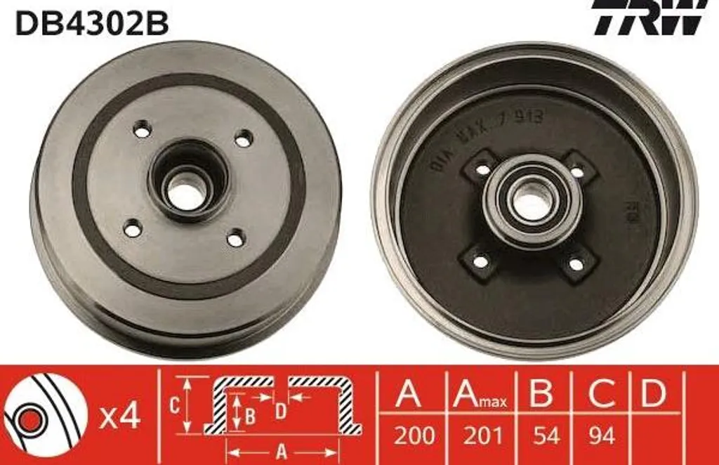 TRW DB4302B Tambour de frein OE 9196290 pour Opel Corsa C et Tigra