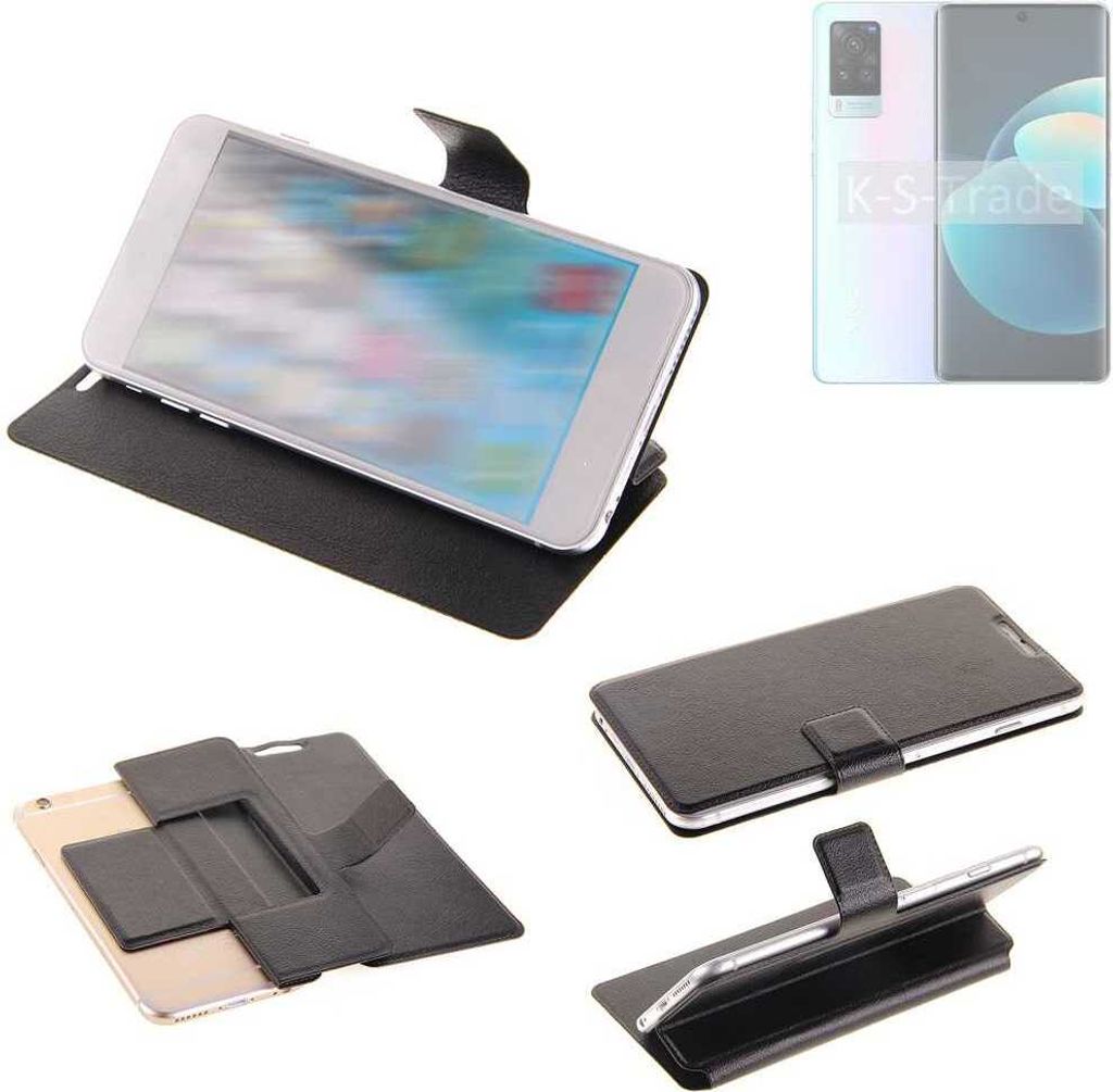 K-S-Trade Schutzhülle kompatibel mit Vivo X60 Pro Schutzhülle Flip Cover Klapphülle Wallet Case Slim Handyhülle bookstyle schwarz