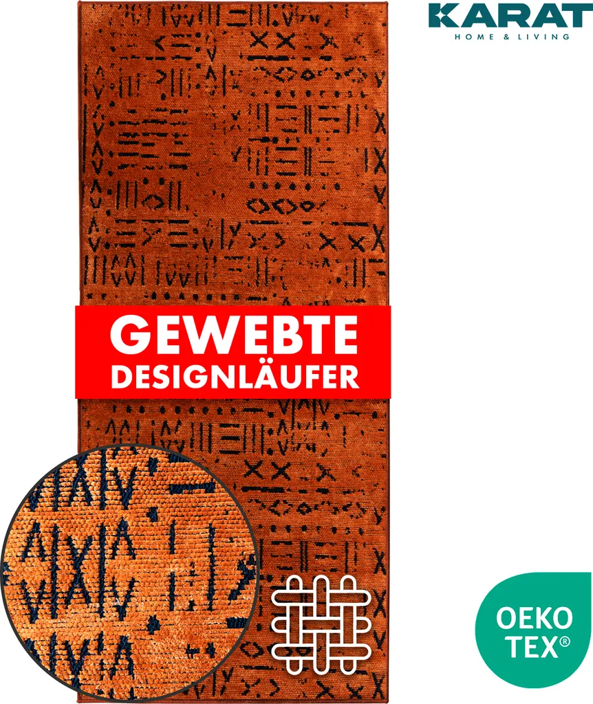 Grand tapis de couloir Vena Terra 80x450 cm tissé jacquard pour entrée