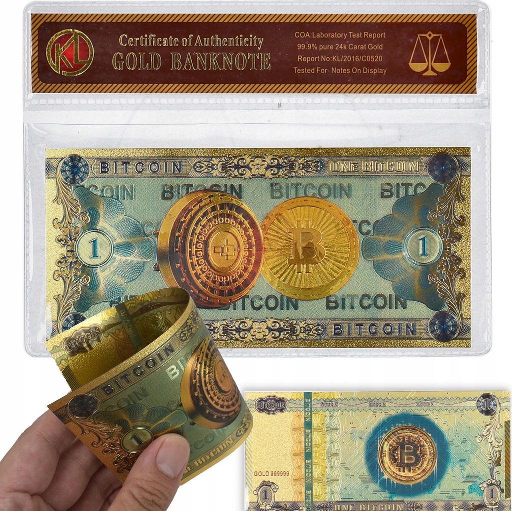 Zbierateľská 1 Bitcoin pozlátená kryptobankovka Obrázok produktu 