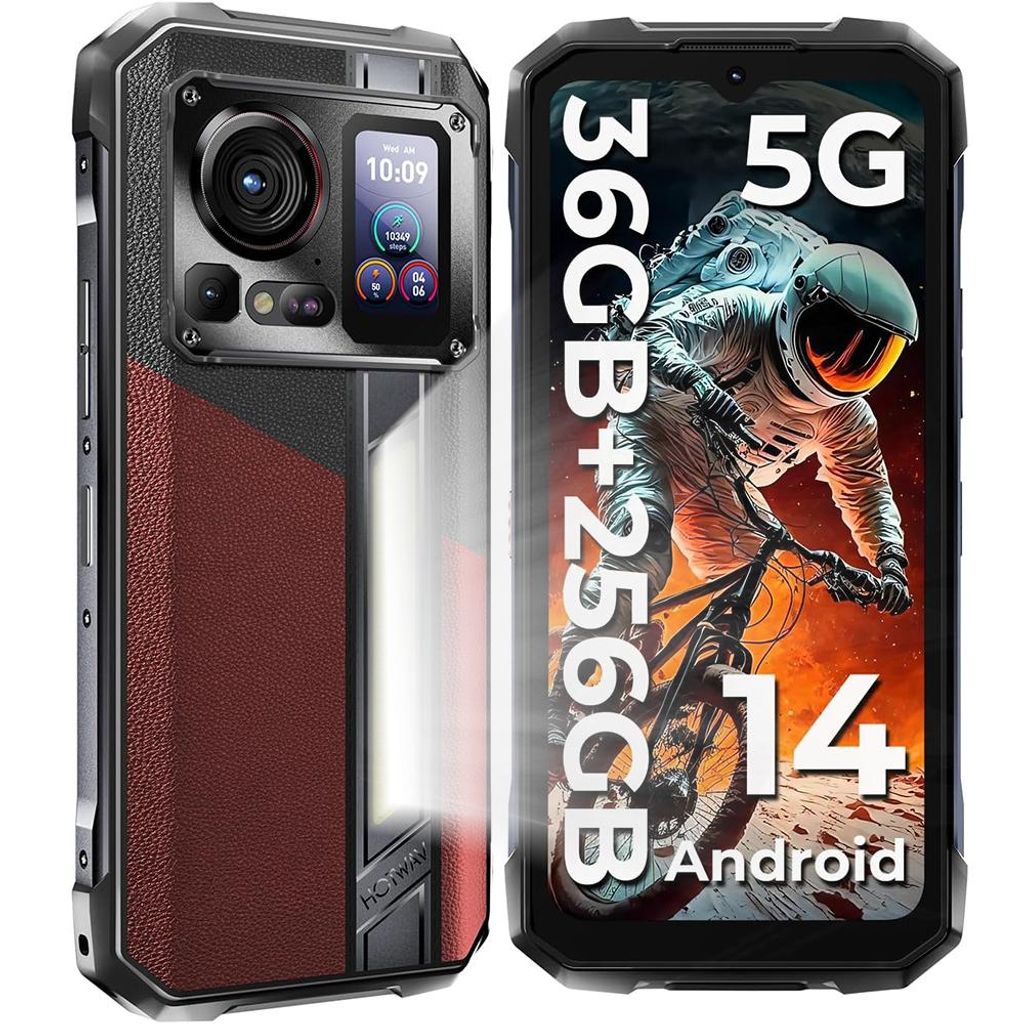 HOTWAV Hyper 7 PRO 5G Outdoor Smartphone,Dimensity 7050 Chip,36GB RAM+256GB ROM, 10800mAh/33W, Android 14 Dual SIM 5G Handy Ohne Vertrag - Rot
