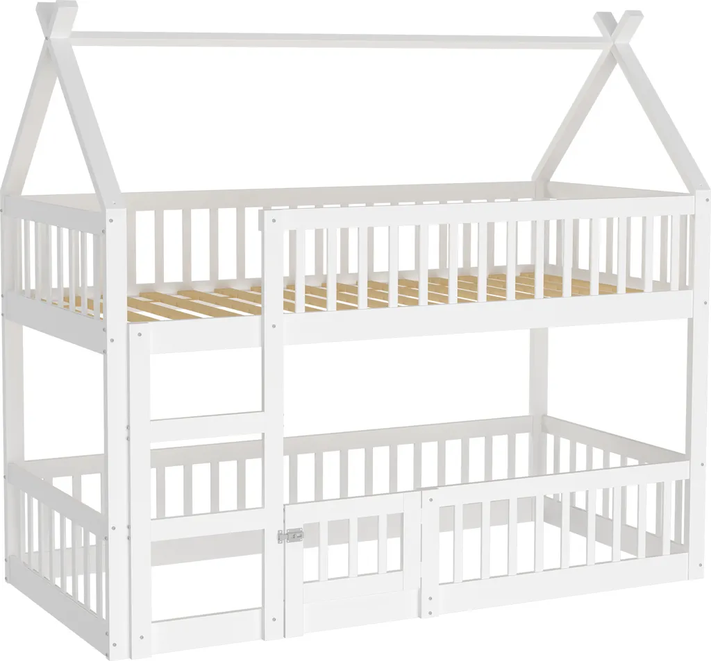Lit Familial en Bois Blanc 90*200 avec Escalier - Idéal Chambre Enfant