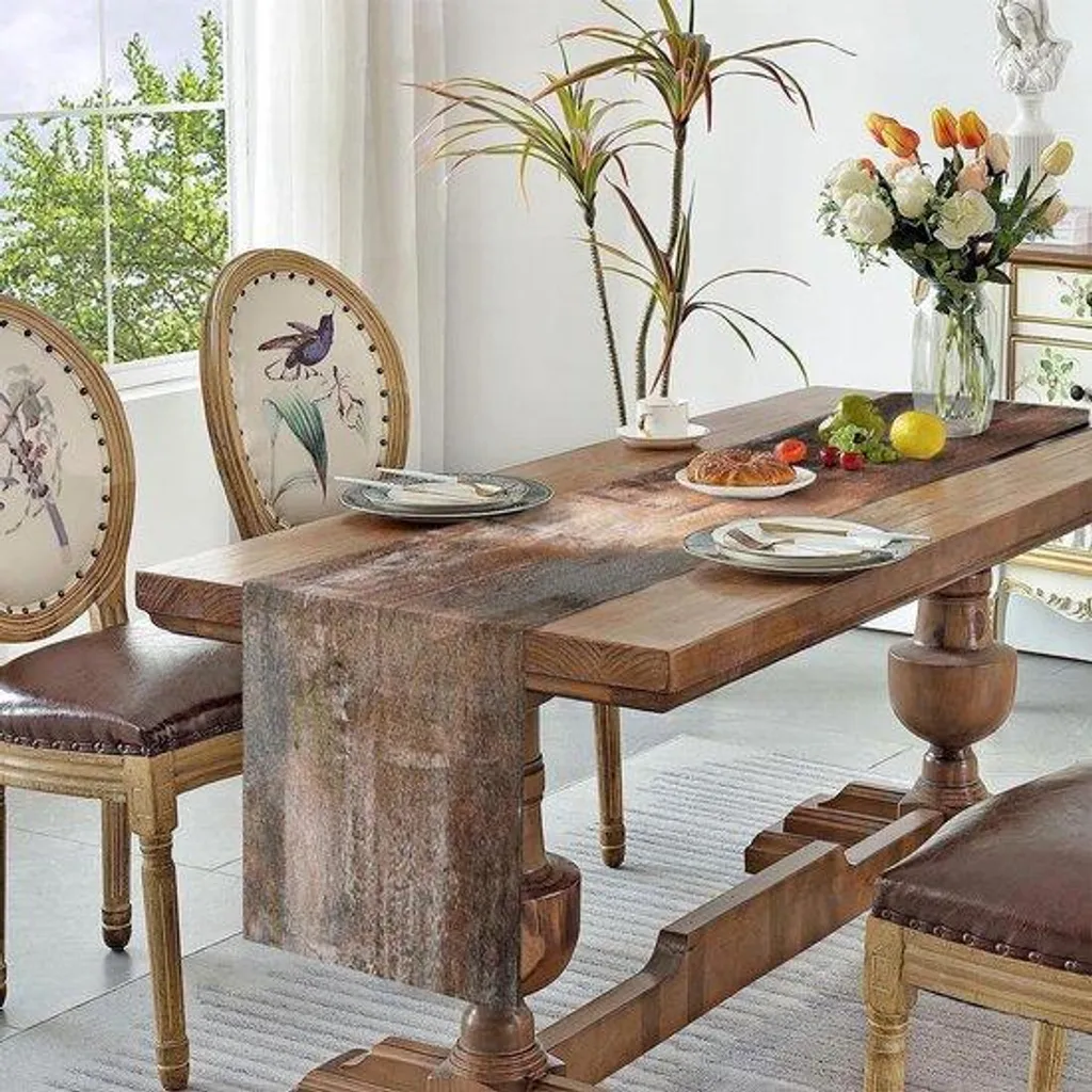 Chemin de table marron en lin lavé pour décoration d'automne