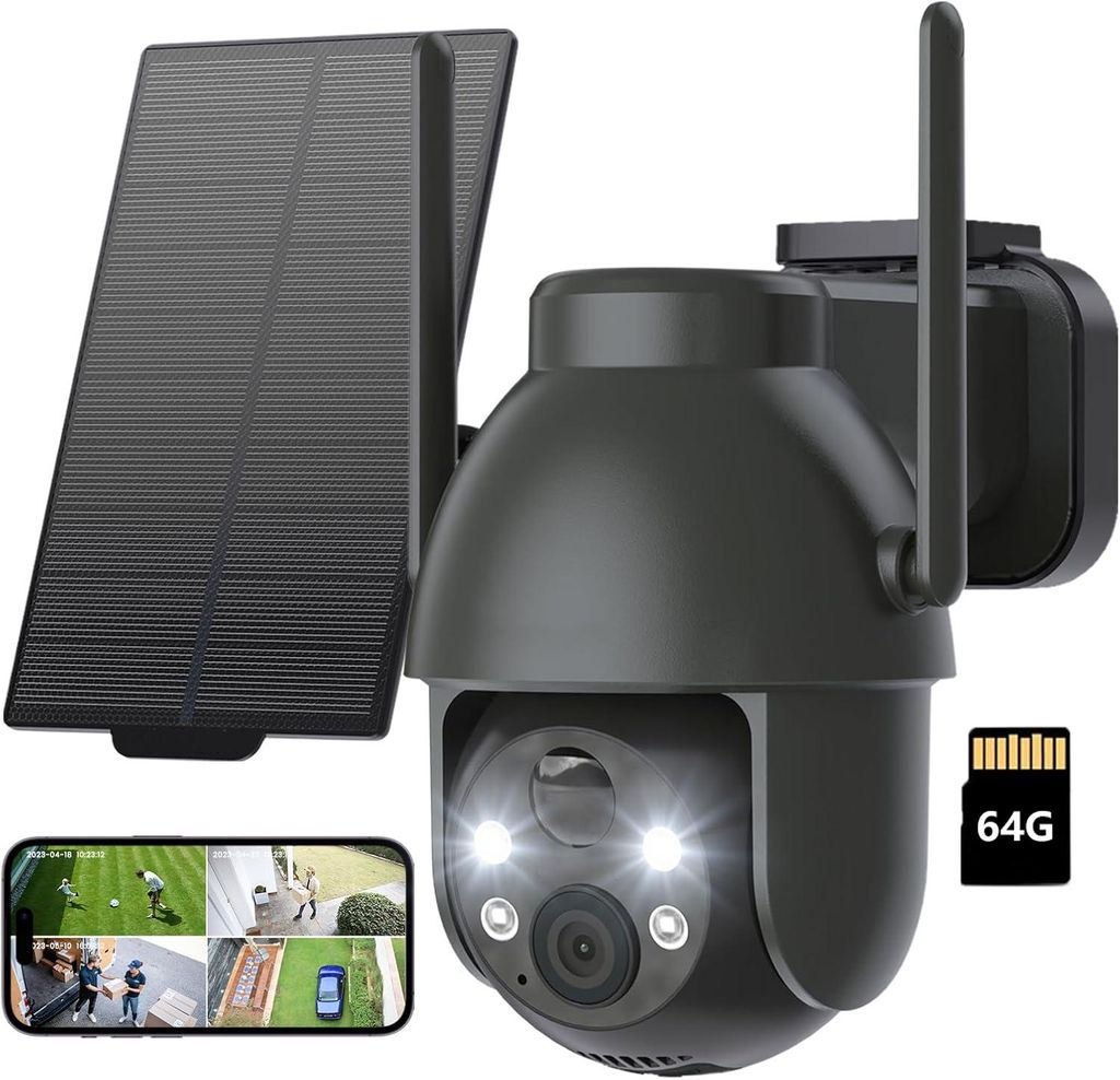 2K Überwachungskamera Aussen Akku 360°PTZ WLAN Kamera mit Farbnachtsicht solar Kamera Überwachung außen PIR Bewegungsmelder 2-Wege-Audio mit 64...