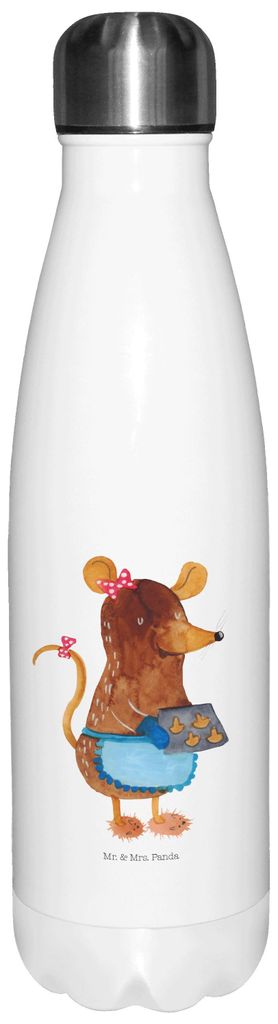 Mr. & Mrs. Panda Trinkflasche Maus Kekse - Weiß - Geschenk, isolierflaschen, Backen, Thermos, Edelstahl Thermosflasche, Weihnachten, Weihnachtskek...