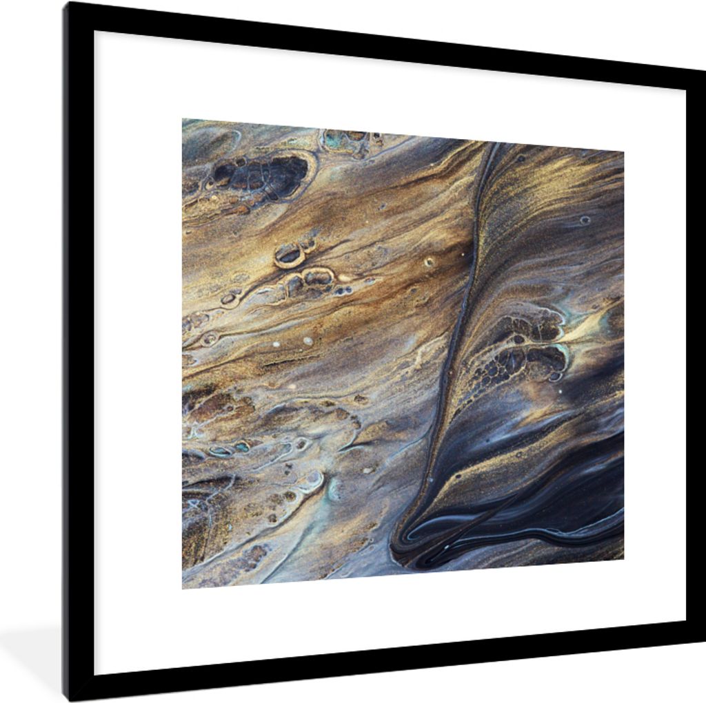 MuchoWow Gerahmtes Poster Marmor - Gold - Aquarell - Textur - Marmoroptik 40x40 cm - Poster mit Schwarzem Bilderrahmen Wandposter Rahmen Foto Bil...