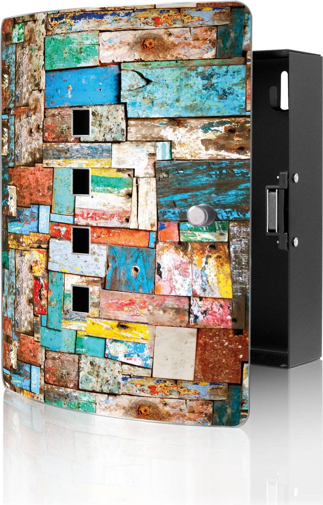 banjado Design Schlüsselkasten aus Edelstahl für 10 Schlüssel, Schlüsselschrank 24 x 21,5 x 7cm groß mit Magnetverschluss, Bunte Holzschindeln...