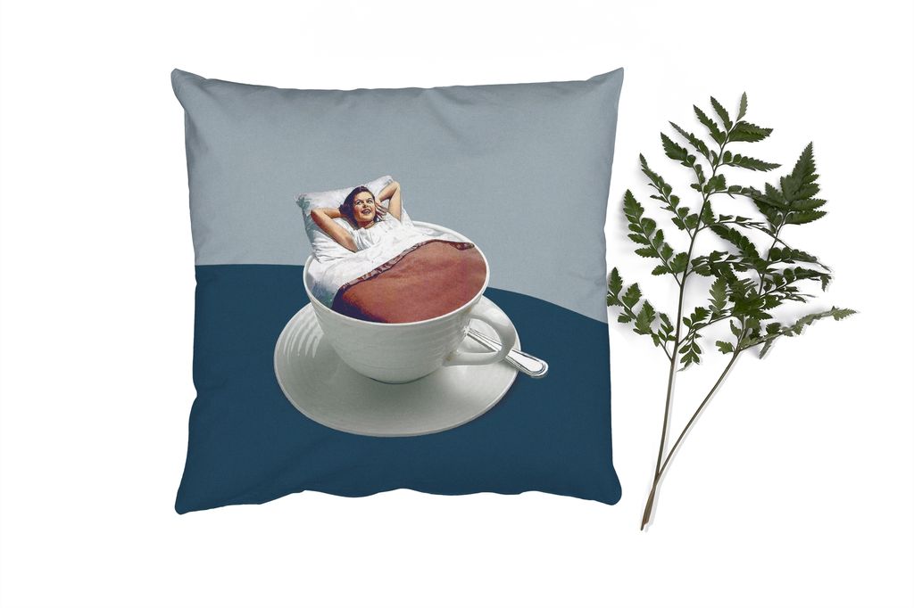 MuchoWow Zierkissen Sofakissen Wohnzimmer Dekokissen 40x40 cm Frau - Kaffee - Jahrgang - Foto Kissen - Schlafzimmer Dekoration