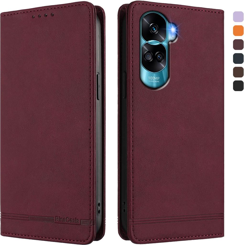 Hülle für Honor 90 Lite, Retro Kunstleder Ständer Klapphülle mit Kartenfächer und Magnetische Rot