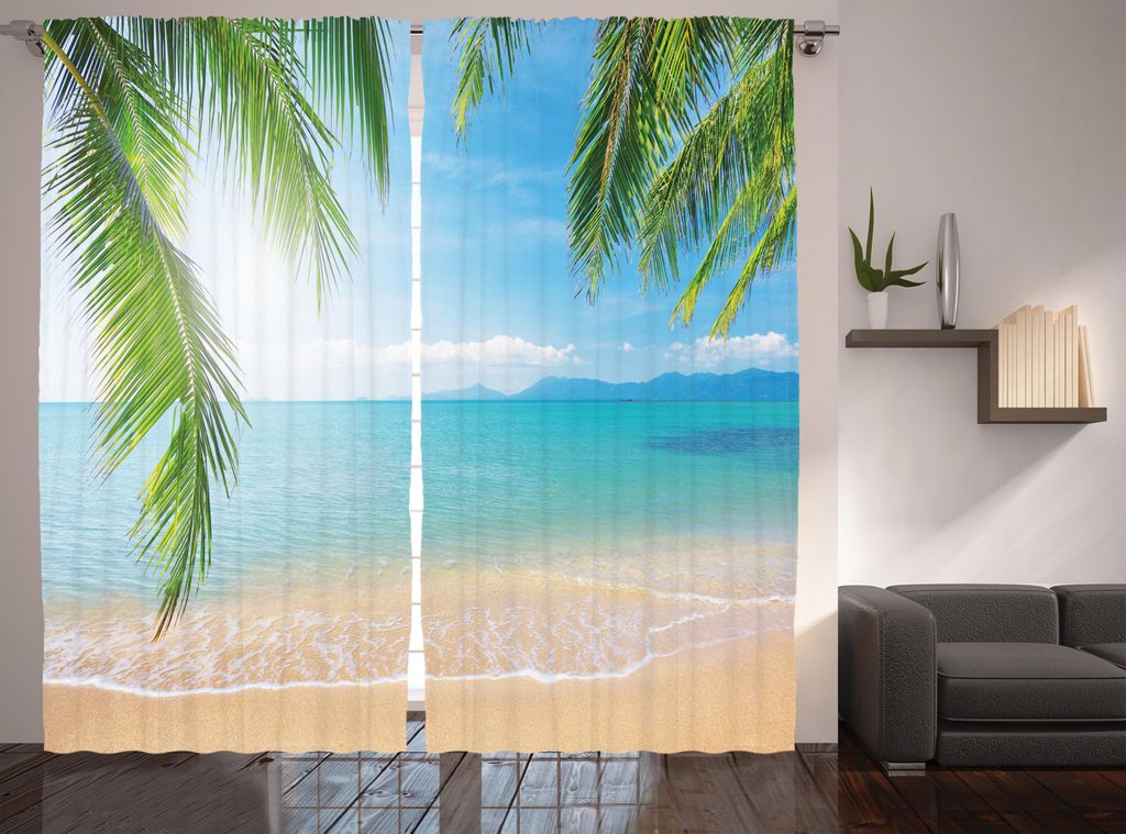 ABAKUHAUS Tropisch Rustikaler Vorhang, Surf-Tourismus Thailand, Wohnzimmer Universalband Gardinen mit Schlaufen und Haken, 280 x 225 cm, Türkisgr...