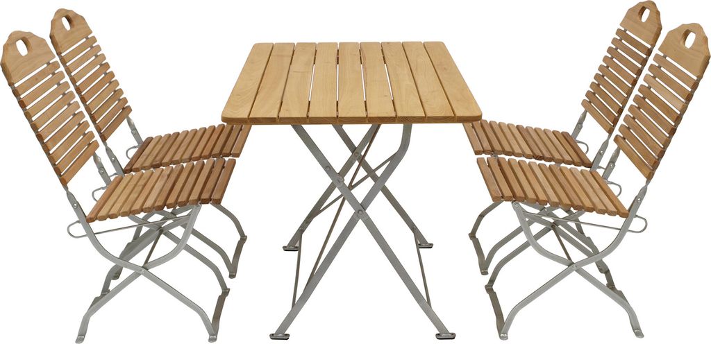 DEGAMO Gartengarnitur Sitzgruppe Klappgarnitur im Kurgartendesign BAD TÖLZ 5-teilig, Flachstahl verzinkt + Holz Robinie, klappbar