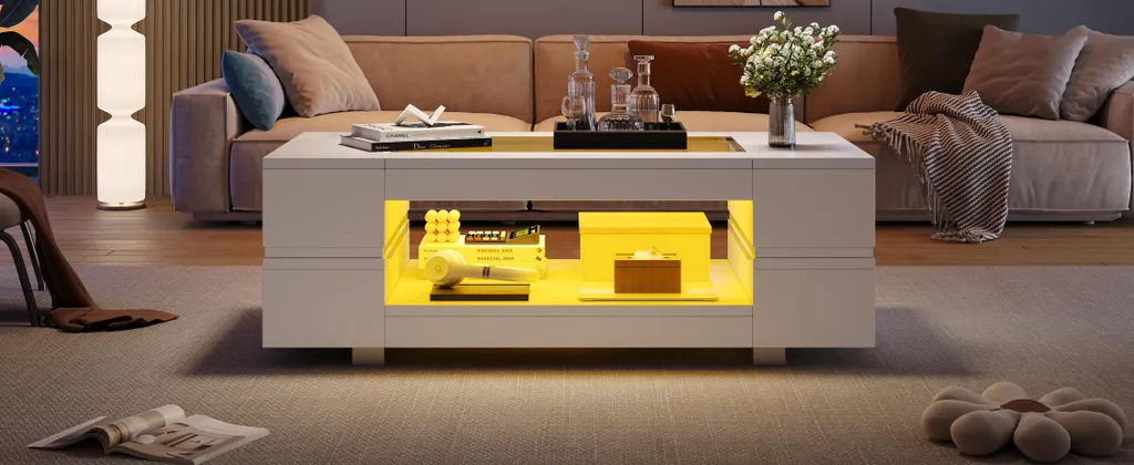 Sweiko Table Basse LED Blanche Bluetooth - Table de Salon Design Moderne - 10