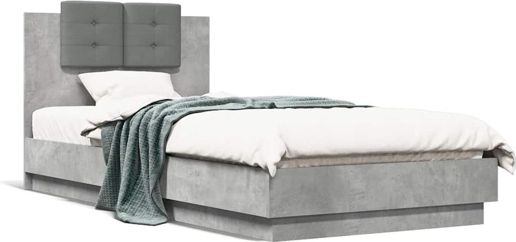 vidaXL Bettgestell mit Kopfteil Betongrau 90x200 cm Holzwerkstoff
