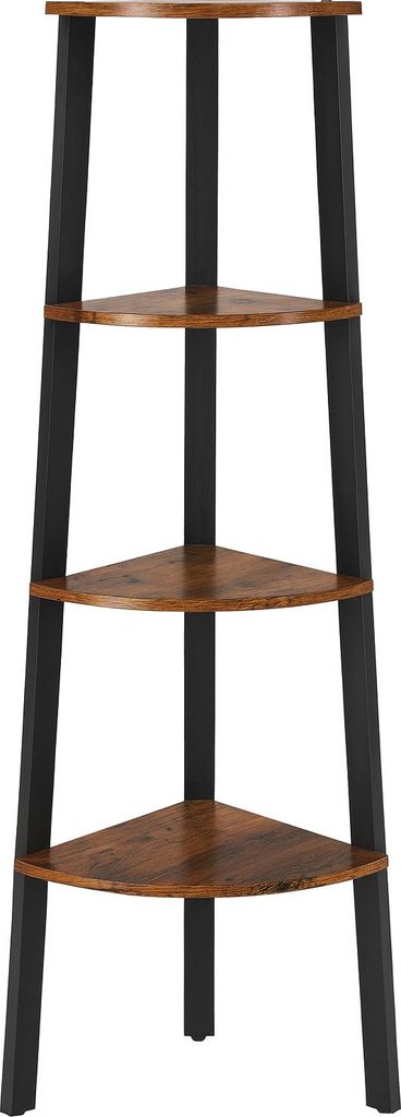 BEGRYF Eckregal Metall Schwarz Holzoptik 125x48x34 cm, Standregal 4 Ablagen, Eckregal Industrial Stil