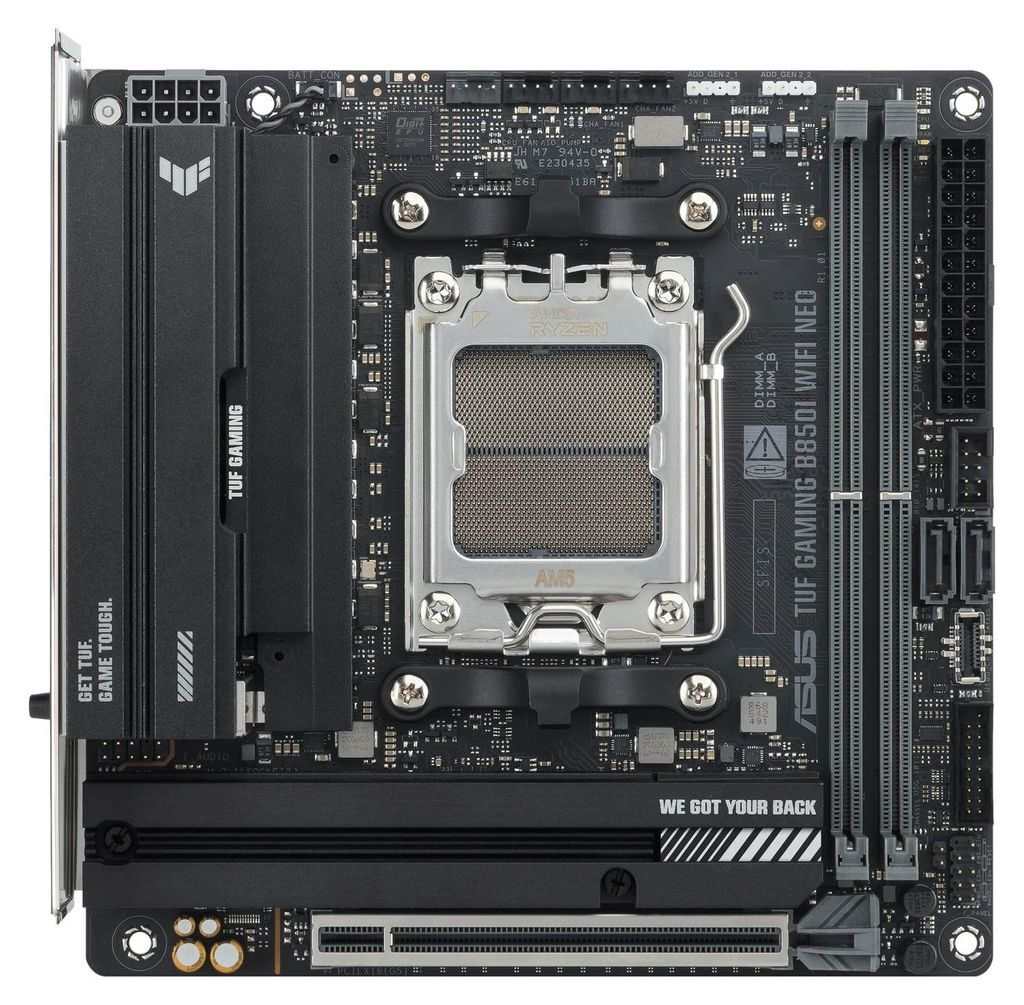 ASUS TUF GAMING B850I WIFI NEO, AMD, Sockel AM5, AMD Ryzen 7000 Series, AMD Ryzen 8000 Series, AMD Ryzen 9000 Series, Sockel AM5, DDR5-SDRAM, 128 GB