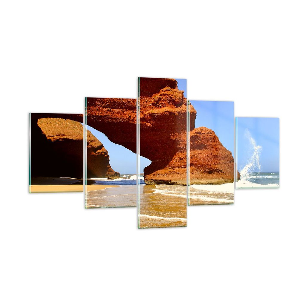 Bilder auf glas - Felsen Sandstein Ozean Natur - 125x70cm - Glasbilder - Wandbilder - Kunstdruck - zum Aufhängen bereit - Wanddekoration aus Glas ...