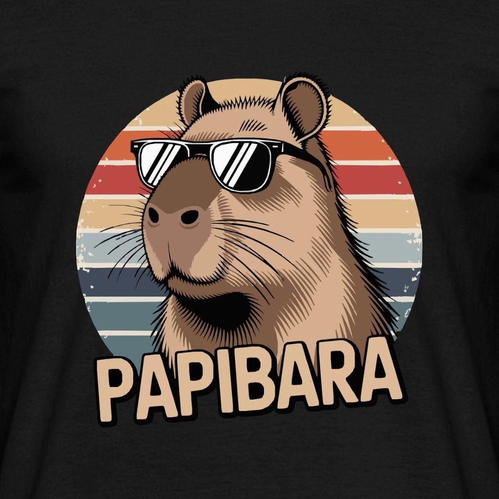 Spreadshirt Papibara Capybara Papa Wortspiel Retro Männer T-Shirt, M, Schwarz