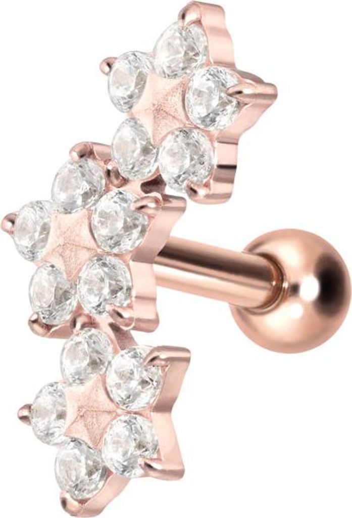 Ohrpiercing Titan Ohrpiercing mit Innengewinde 3 KRISTALLBLUMEN RoséGold Stablänge: 8mm