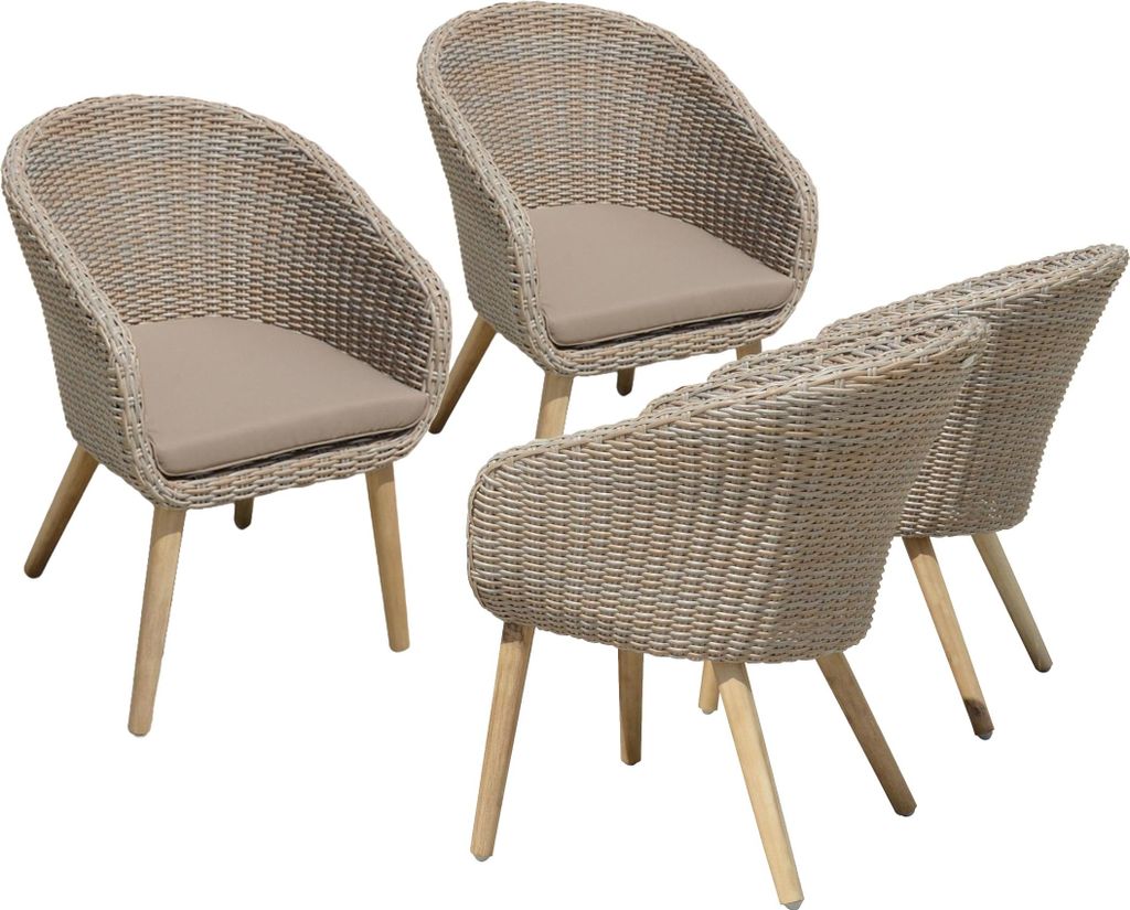 Gartenstuhl 4er Set GENEVA - Akazie, Braun | Gartenstühle Wetterfest Essstühle Outdoor Terrasse