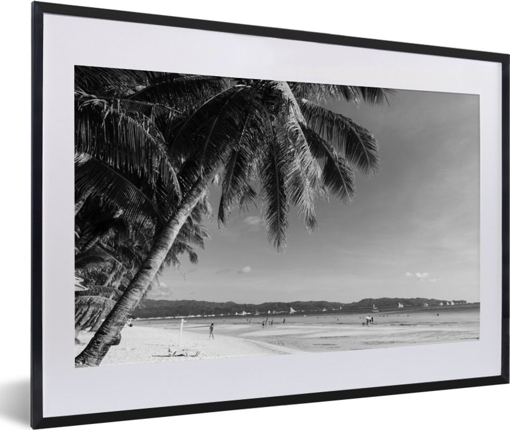 MuchoWow MuchoWow Gerahmtes Poster Palmen am Strand von Boracay - schwarz und weiß 60x40 cm - Poster mit zchwarzem Bilderrahmen - Schlafzimmer...