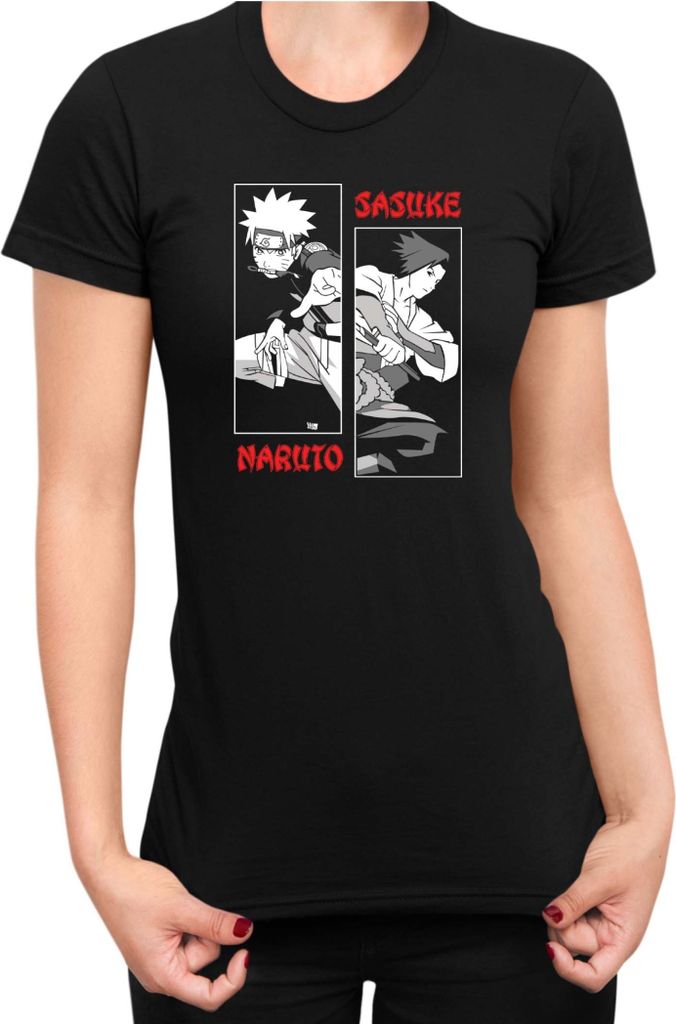 Damen T-Shirt Japan Anime Manga Naruto Vs Sasuke Naruto Vs Sasuke, Lady XL / Schwarz