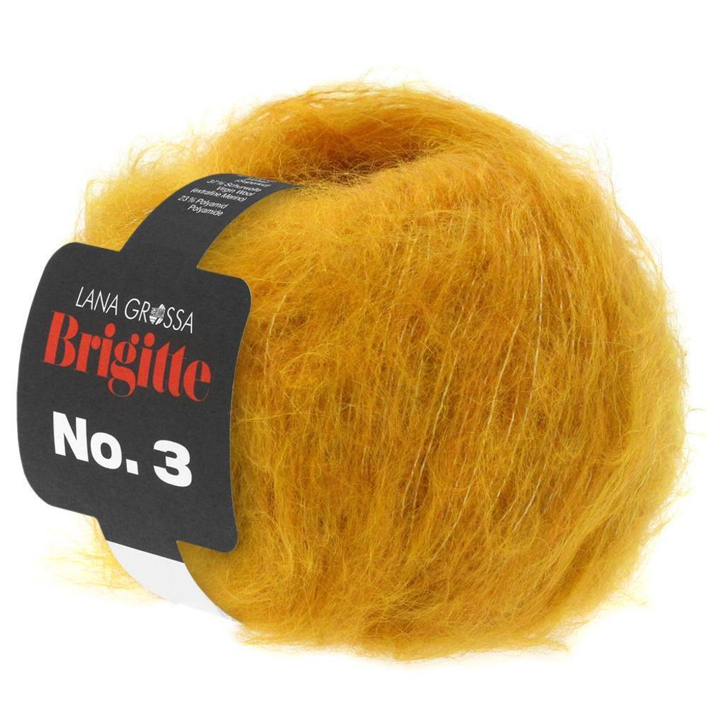 A ball of yellow yarn with a black label.