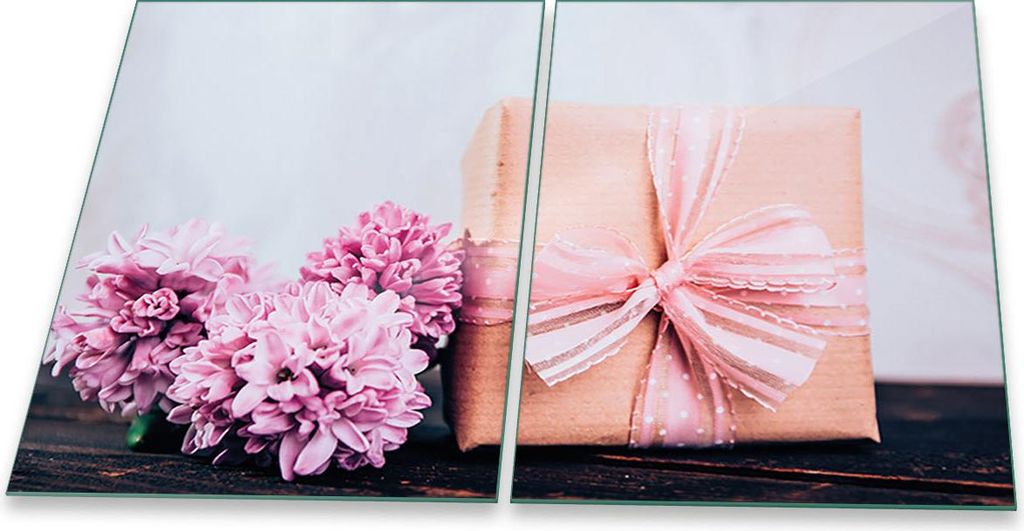 Herdabdeckplatten Glaskeramik Spritzschutz Glas Universal 2-Teilig 2x40x52 Blumen Pink