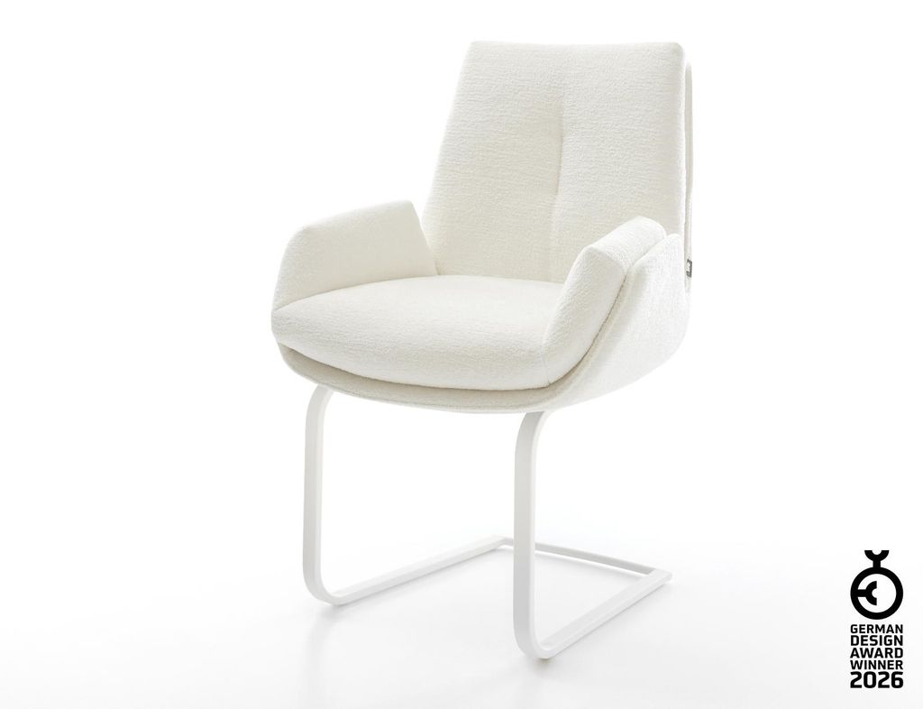 DELIFE Freischwinger Clea-Flex Bouclé Soft Beige Freischwinger flach Weiß