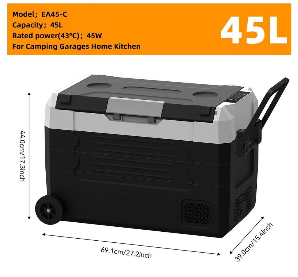 Auto Gefrierbox Kühlschrank - Kompressor Kühlbox 45L - 12/24V DC & 110–240V AC - Tragbare Camping Kühltruhe - Für Auto LKW Zuhause