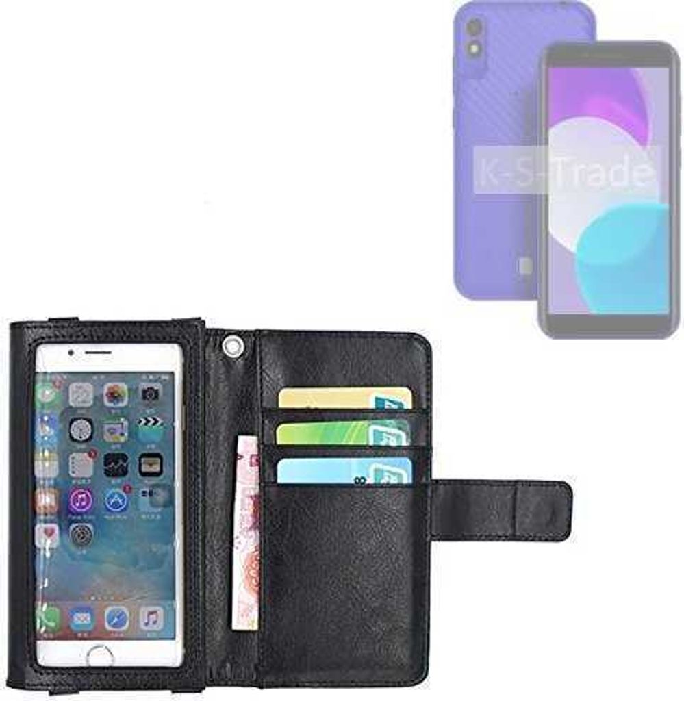 K-S-Trade Handy Hülle Schutz Hülle Kompatibel mit BLU C5L+ Case mit Displayschutz / Schutzfolie Flip Cover Wallet case Etui Hülle schwarz