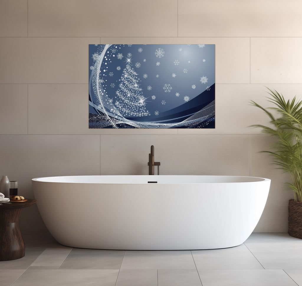 Wallario wasserfestes Poster selbstklebend 91,50 x 61 cm, Glitzernder Tannenbaum mit Schneeflocken, Badezimmerposter Spritzschutz mit Hochglanzober...