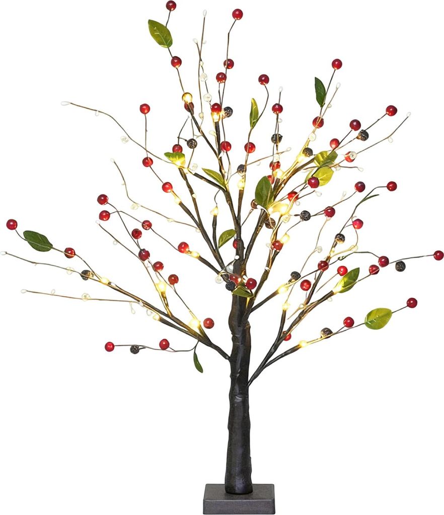 22 Zoll großer, funkelnder Beerenblütenbaum mit 24 LED-beleuchteten Zweigen – künstliche Tischlampe im Bonsai-Stil für Wohnzimmer, Schlafzimm...