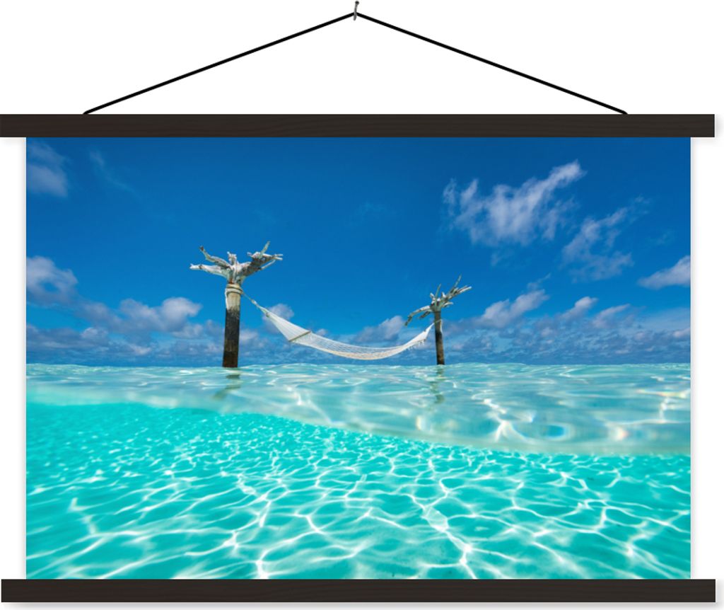 MuchoWow Textilposter Sommer - Meer - Hängematte 150x100 cm mit schwarzem Rahmen - Schlafzimmer
