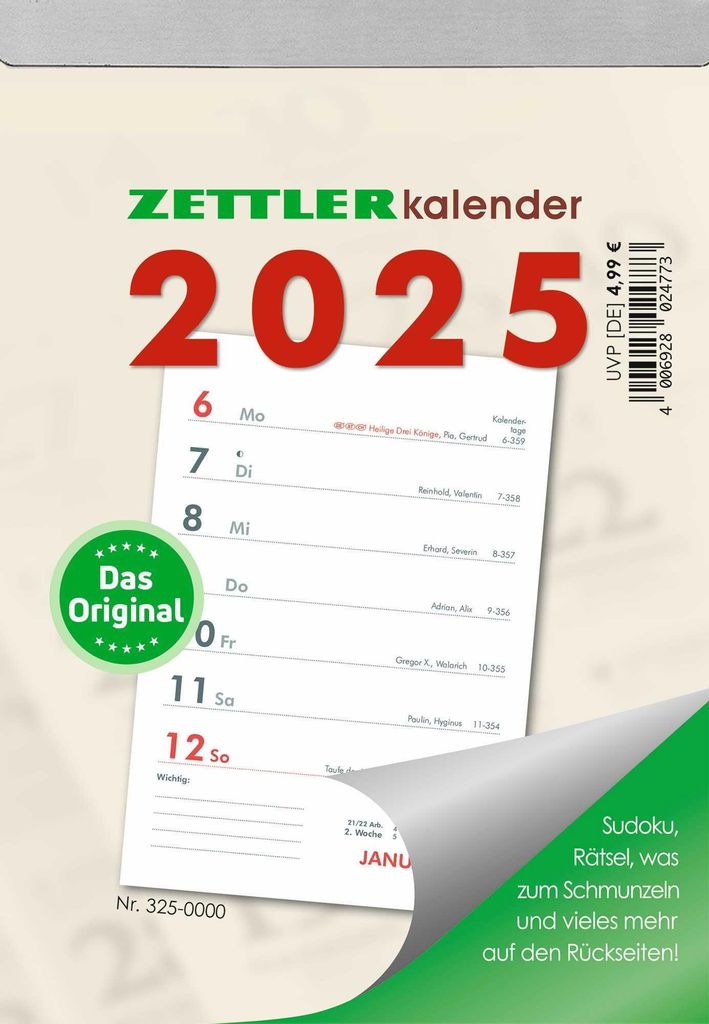 Zettler 660059 Blocco settimanale 325 - 10,5 x 14,6 cm, 1 Immagine del prodotto 