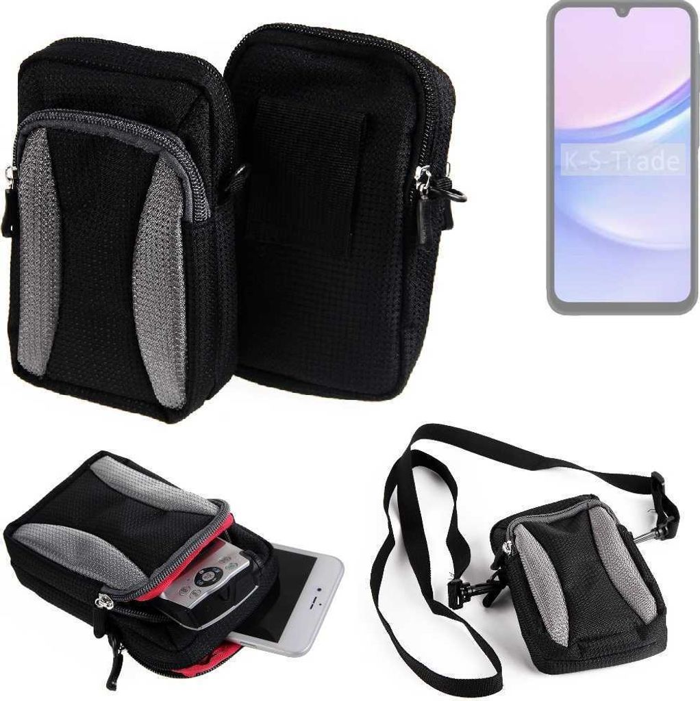 K-S-Trade Holster Schutz Hülle kompatibel mit Samsung Galaxy A15 5G Handy Hülle Gürteltasche Umhängetasche mit Zusatzfach schwarz